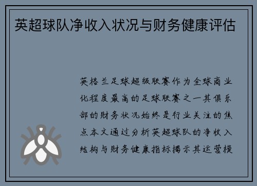 英超球队净收入状况与财务健康评估