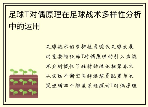 足球T对偶原理在足球战术多样性分析中的运用